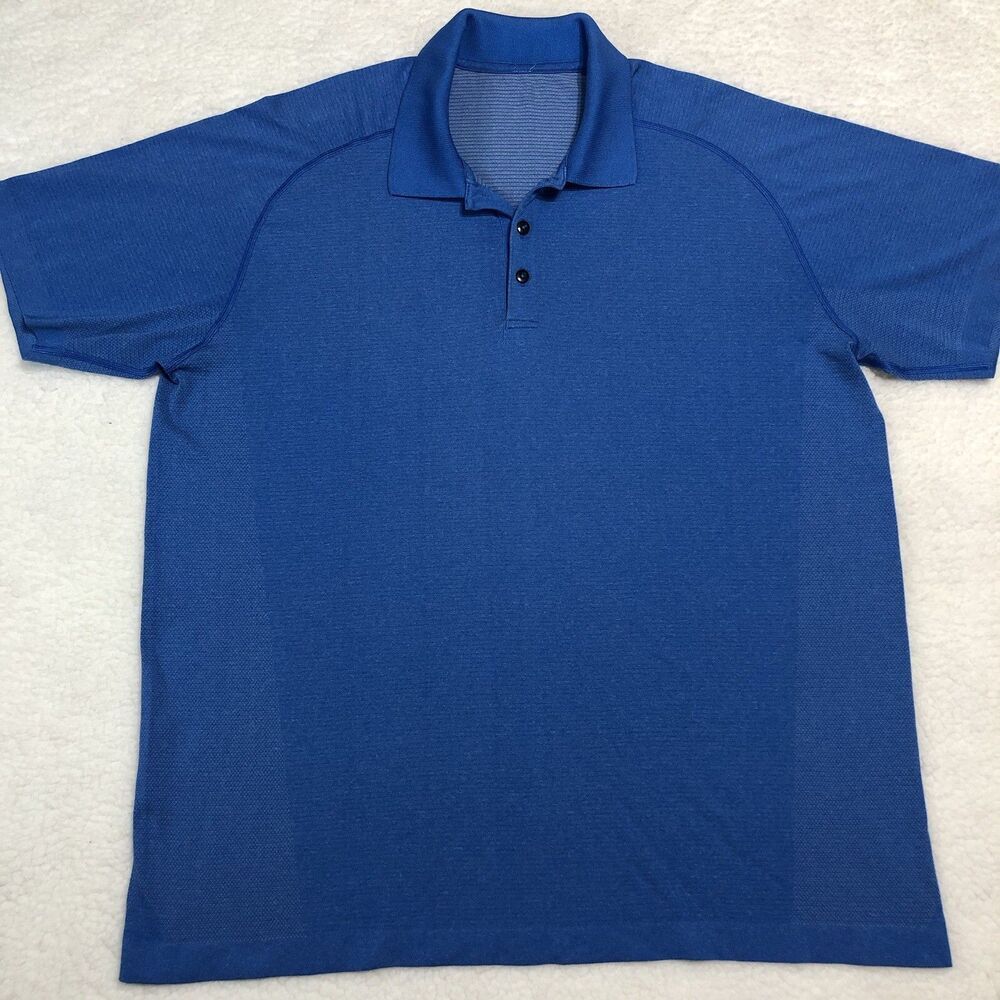 Lululemon Polo Shirt Men XXL Blue Metal Vent Tech Performance Stretch Golf Prep